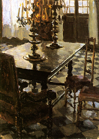 An Interior with Candles. A study to Peter the Great. 1983. Oil, cdb 50x35. Sergei Kirillov