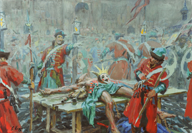 Time of Troubles. False Dmitry. (Body of False Dmitry at the Red Square. May 17, 1606). The sketch to a picture. 2013. Oil, cvs 33x47. Sergei Kirillov