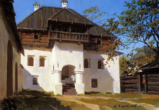 Zhukova´s House. From the Seventeenth-Century Pskov City Series. 1990. Oil, cvs 30x40. Sergei Kirillov