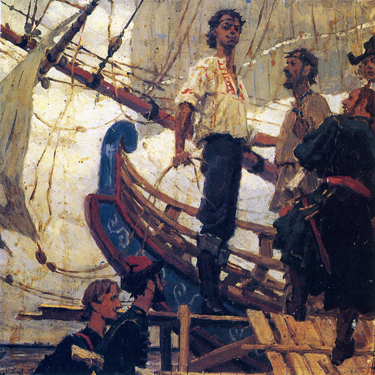 A sketch to Yes to Sea-Going Vessels! (Peter I the Great). 1985. Oil, cdb 35x35. Sergei Kirillov